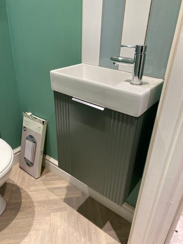 Customer photo review of Nuie Deco Compact 400mm Wall Hung Cabinet & Basin - Satin Green