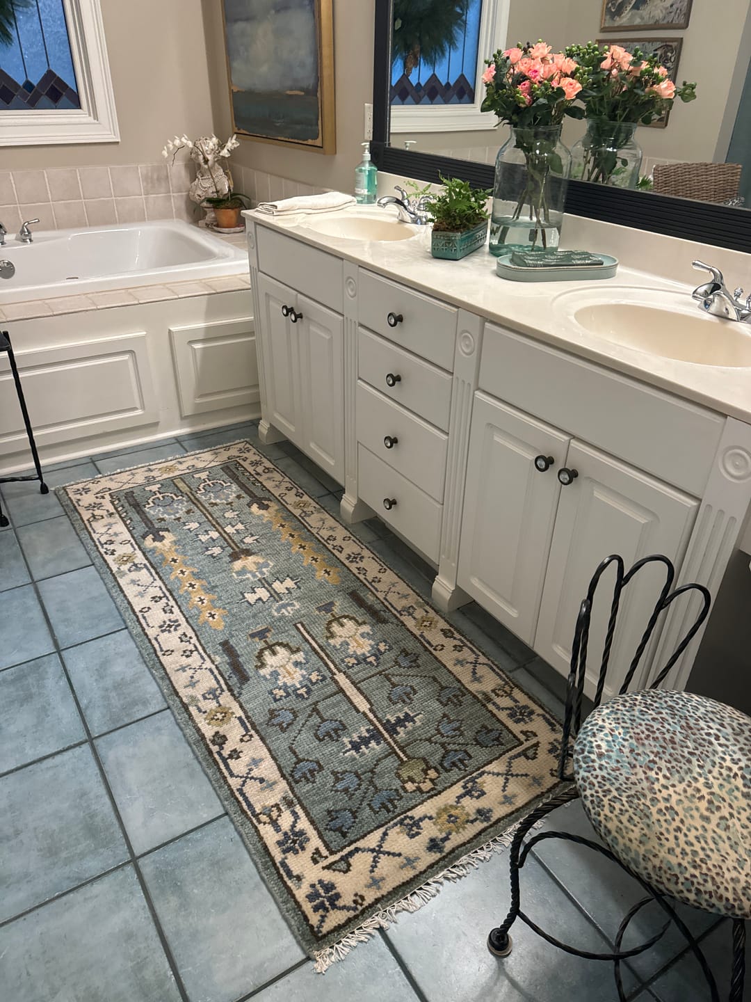 Customer photo review of Hand Knotted Aqua Green and Ivory Traditional Turkish Vintage Style Multi Size Wool Area Rug