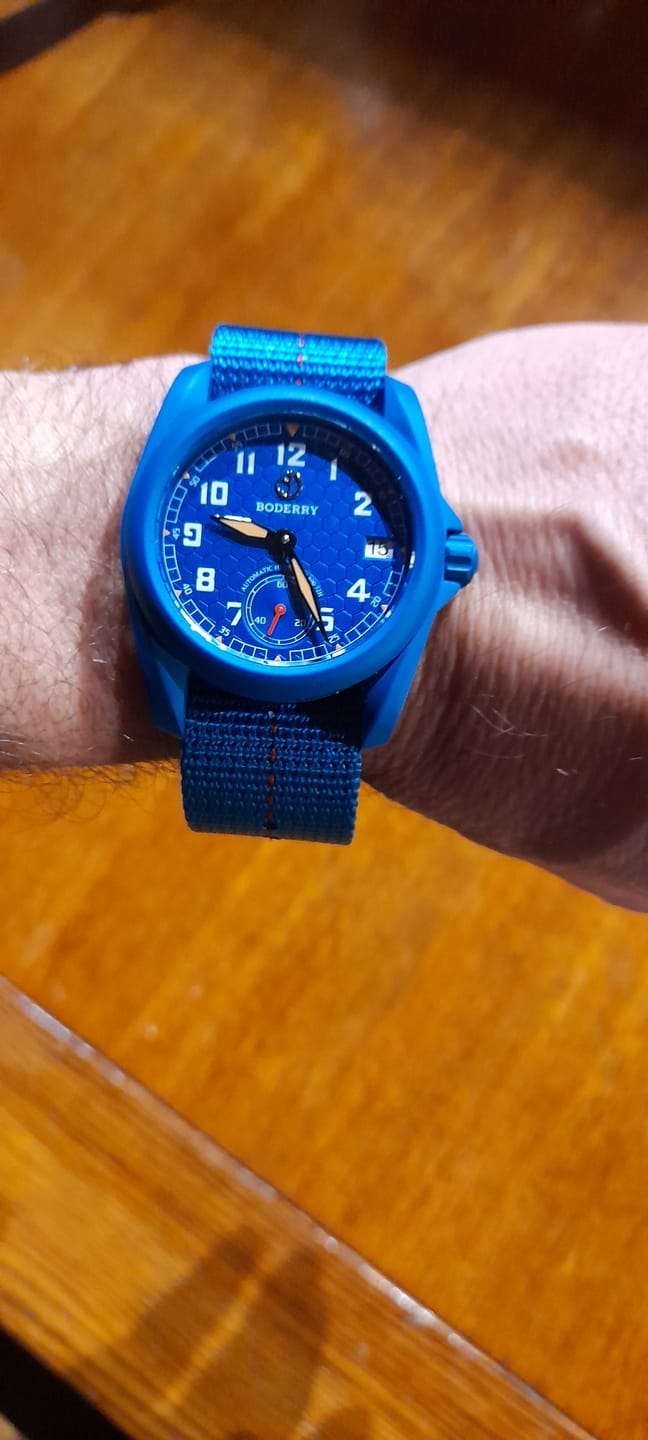 Customer photo review of VOYAGER S72 – 72-Hour Power Reserve Titanium Automatic Field Watch, 100M Water Resistant | Cerulean Blue