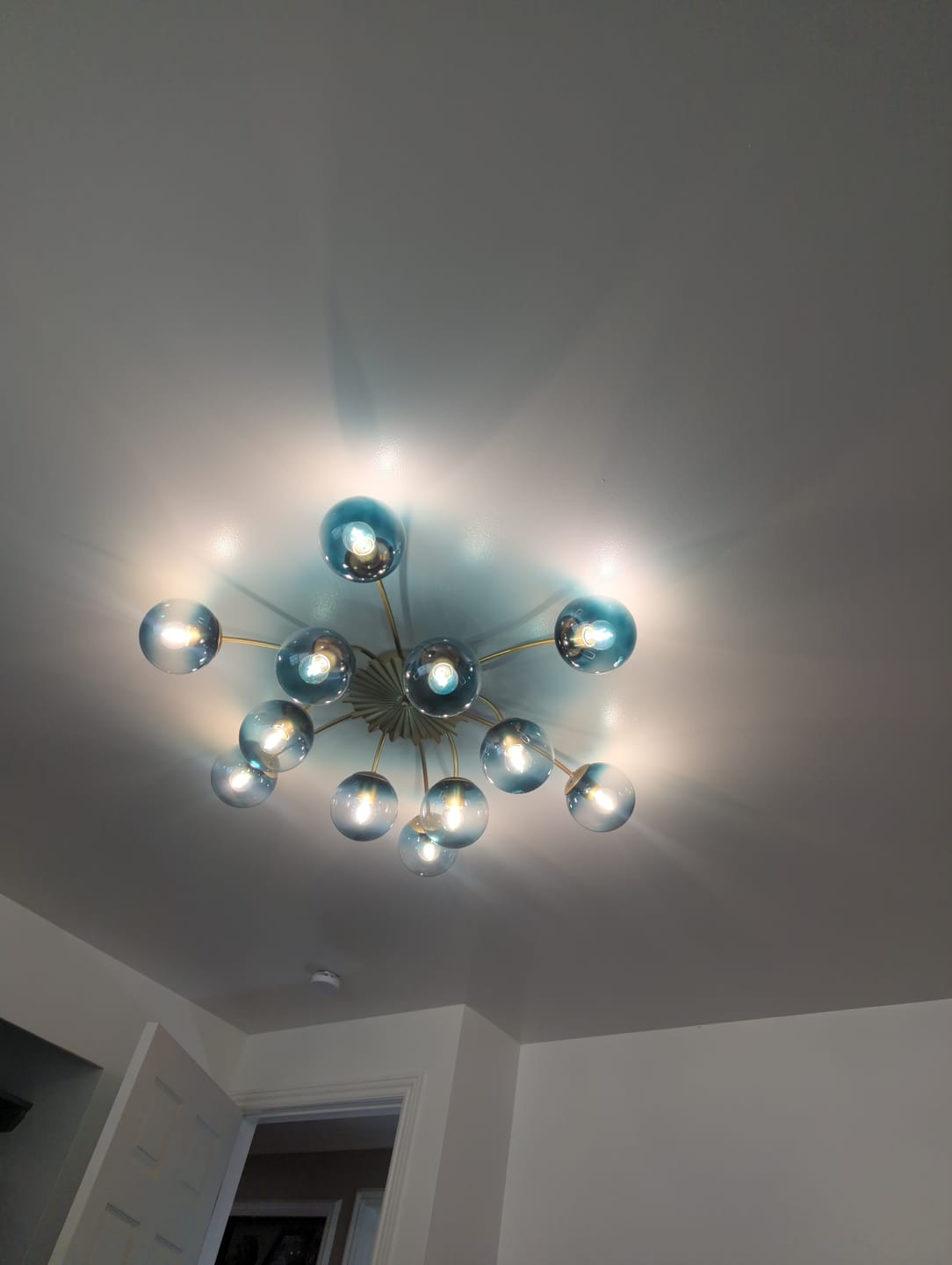 Customer photo review of Glam Bloom 12-Light Blue Glass Bubble Semi Flush Chandelier