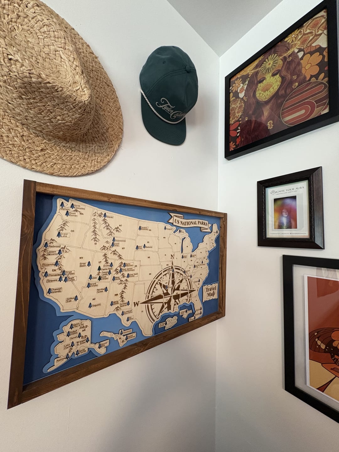 Customer photo review of US National Parks Map Sign w/ Tree Markers | Laser Engraved & Framed Wall Art
