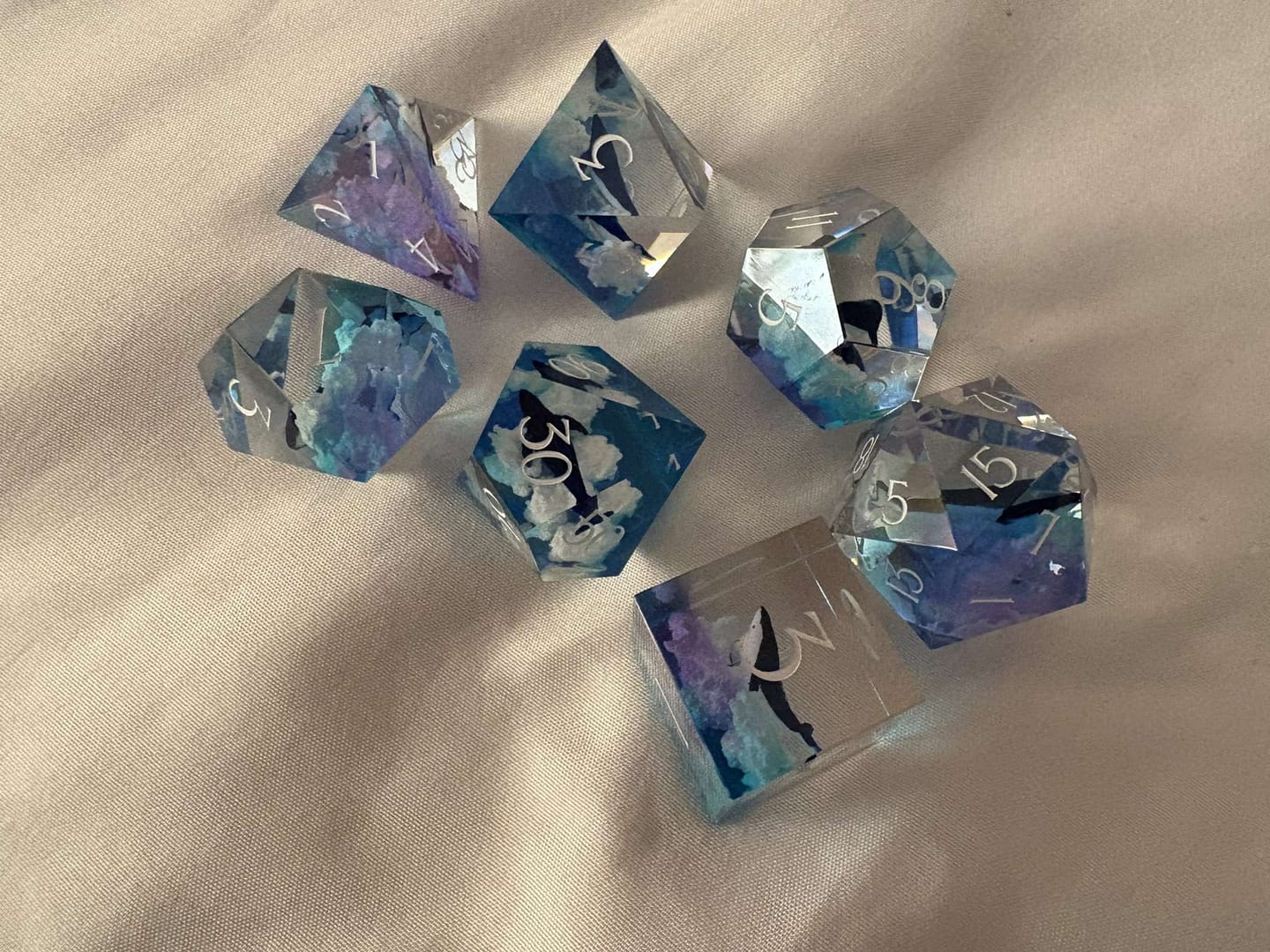 Customer photo review of Handmade Sharp Edge Resin Dice Set -Dreamy Whale