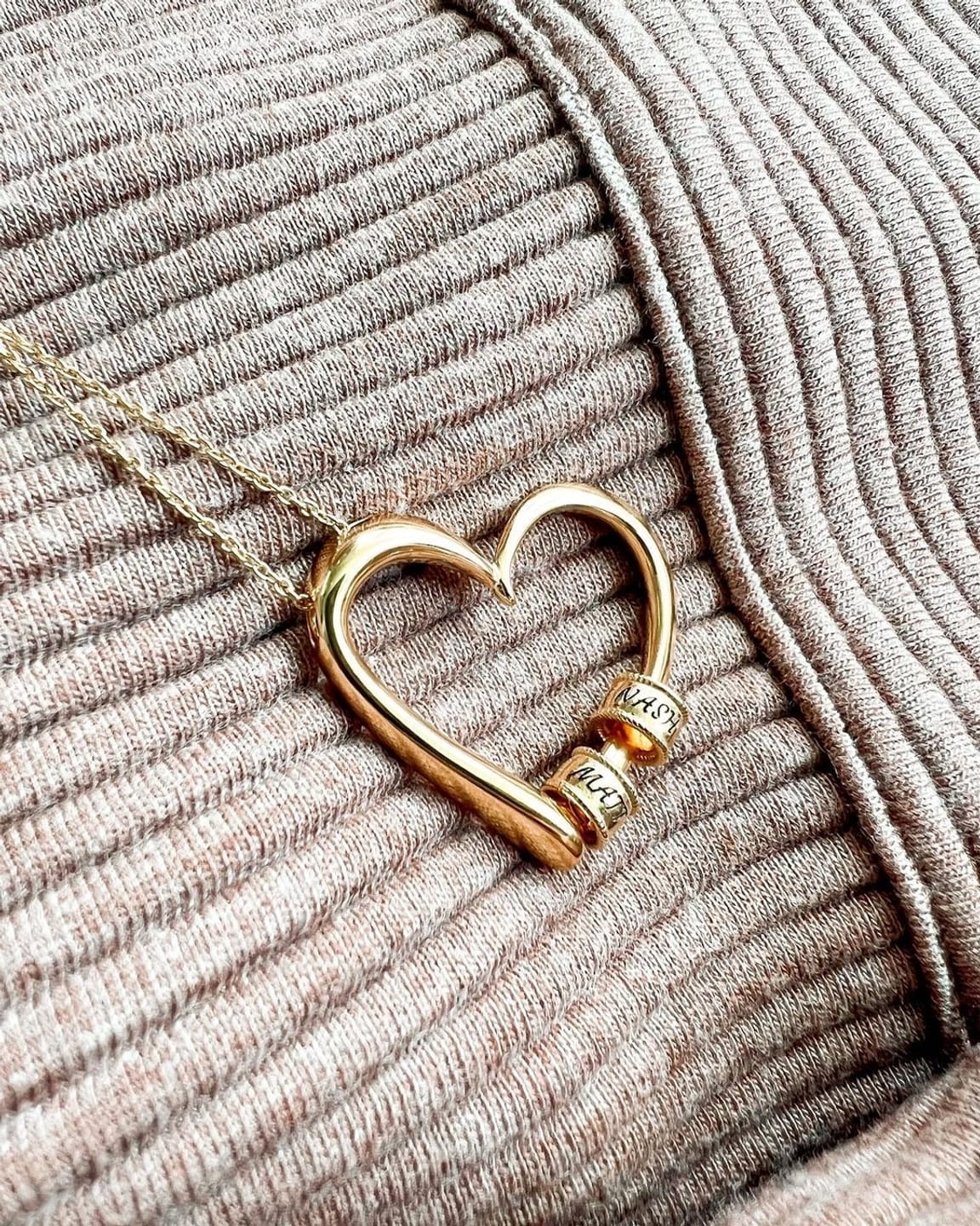 Customer photo review of Personalized Heart Necklace with Engraved Name Beads