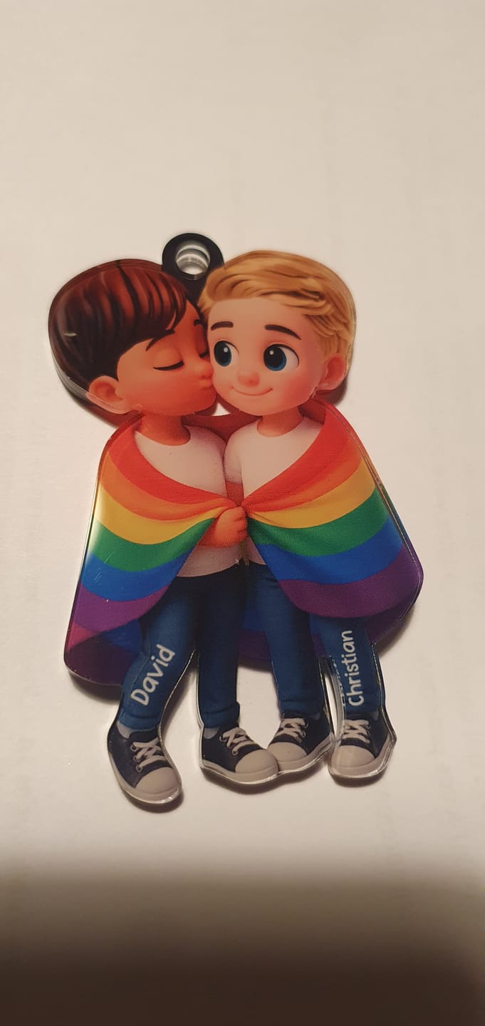 Customer photo review of Pride Month LGBT Couple Love Is Love Personalized Acrylic Christmas Ornament
