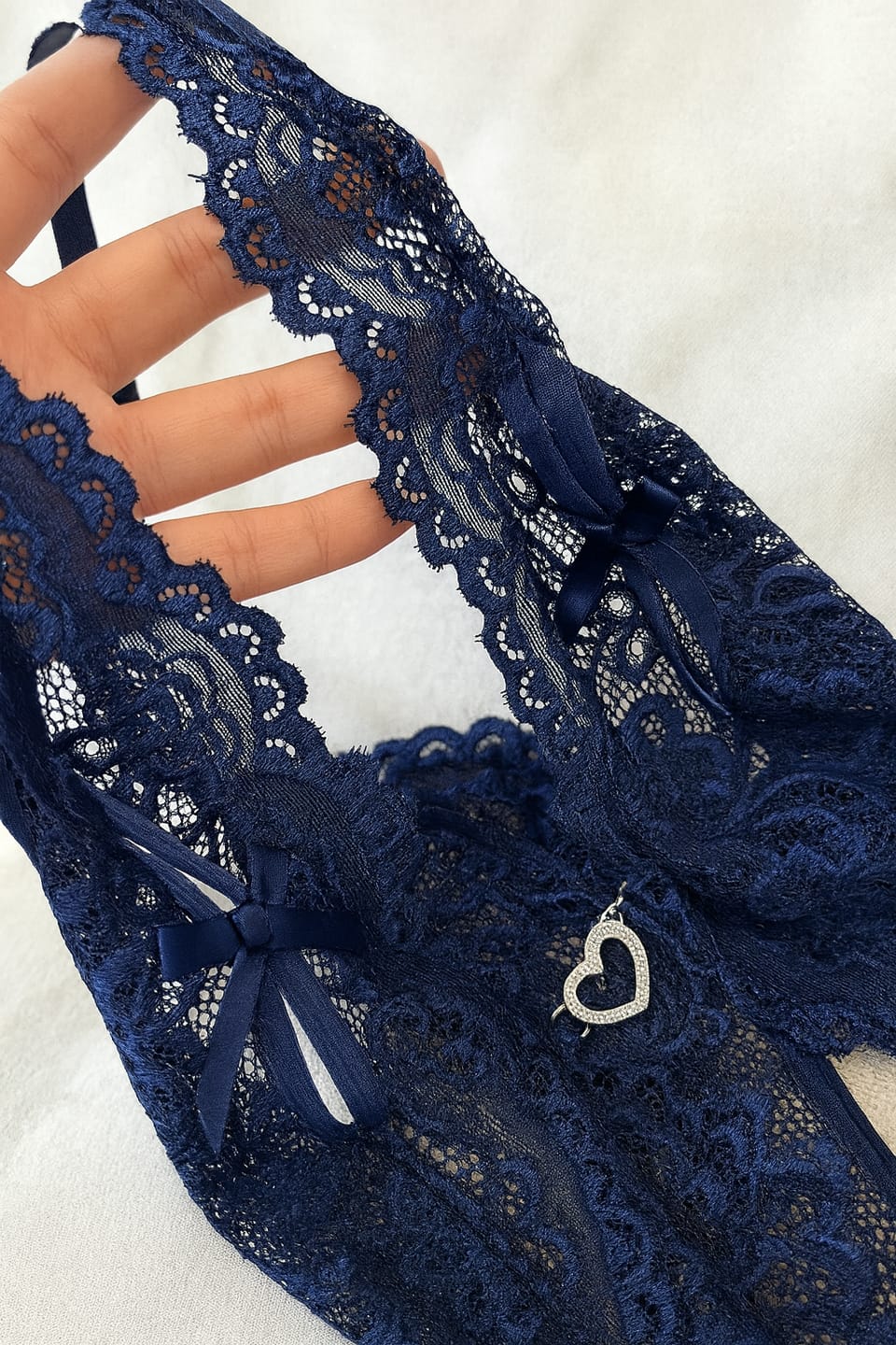 Customer photo review of Midnight Allure Lace Halter Crotchless Bodysuit
