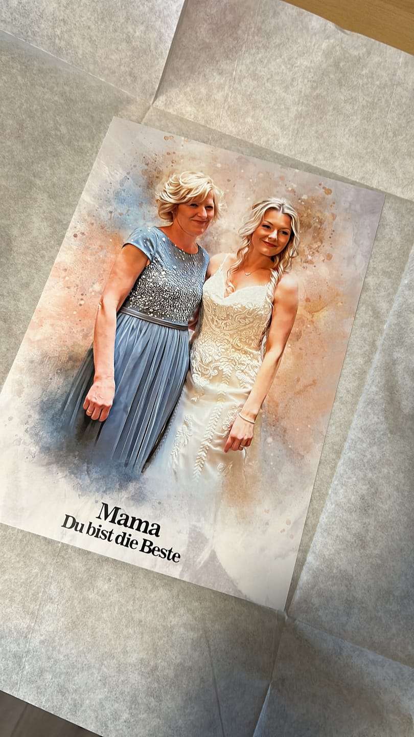 Customer photo review of Weihnachtsgeschenk für Mama - Euer Foto als Aquarell - Persönliches Foto Geschenk