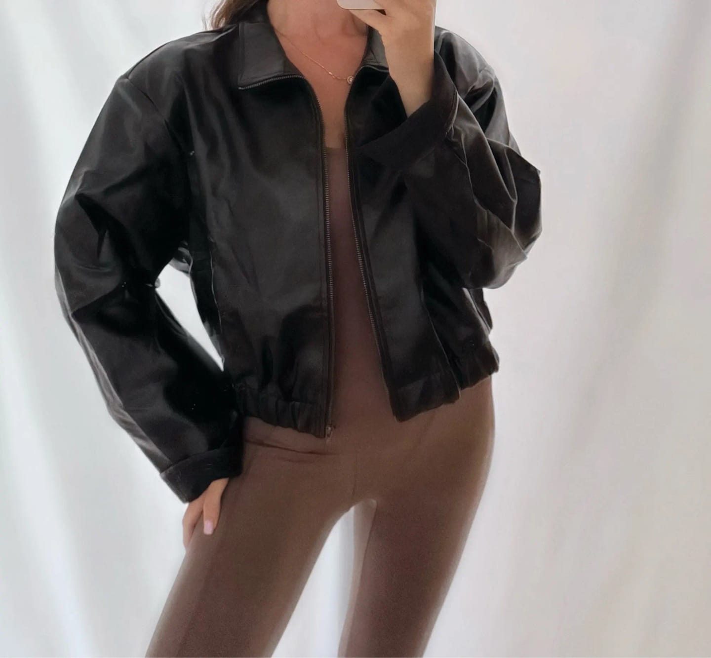 Customer photo review of Soria Zip Up Leather Jacket