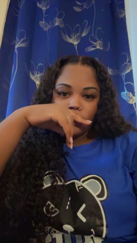 Customer photo review of CurlyMe Pre-bleached Wear Go Glueless Wig 7x5 Pre-cut HD Lace Burmese Curly Human Hair