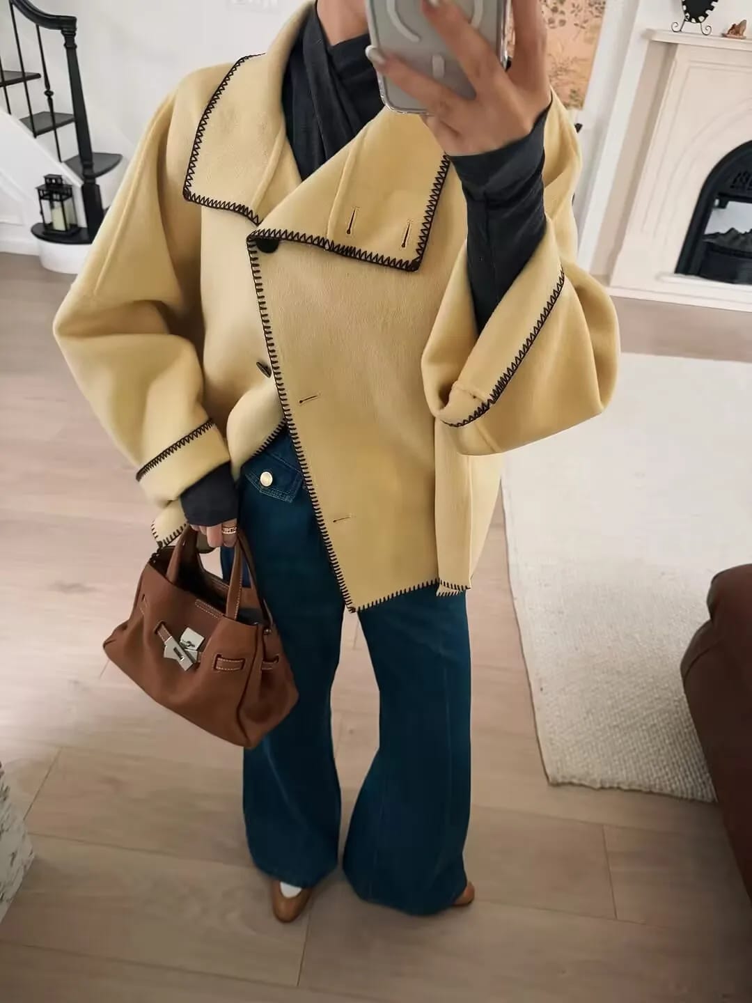 Customer photo review of Emma High Neck Button Jacket