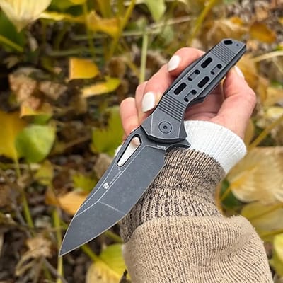 ARMORED M Damascus Blck Titanium | EDC Liner Lock Pocket Knife