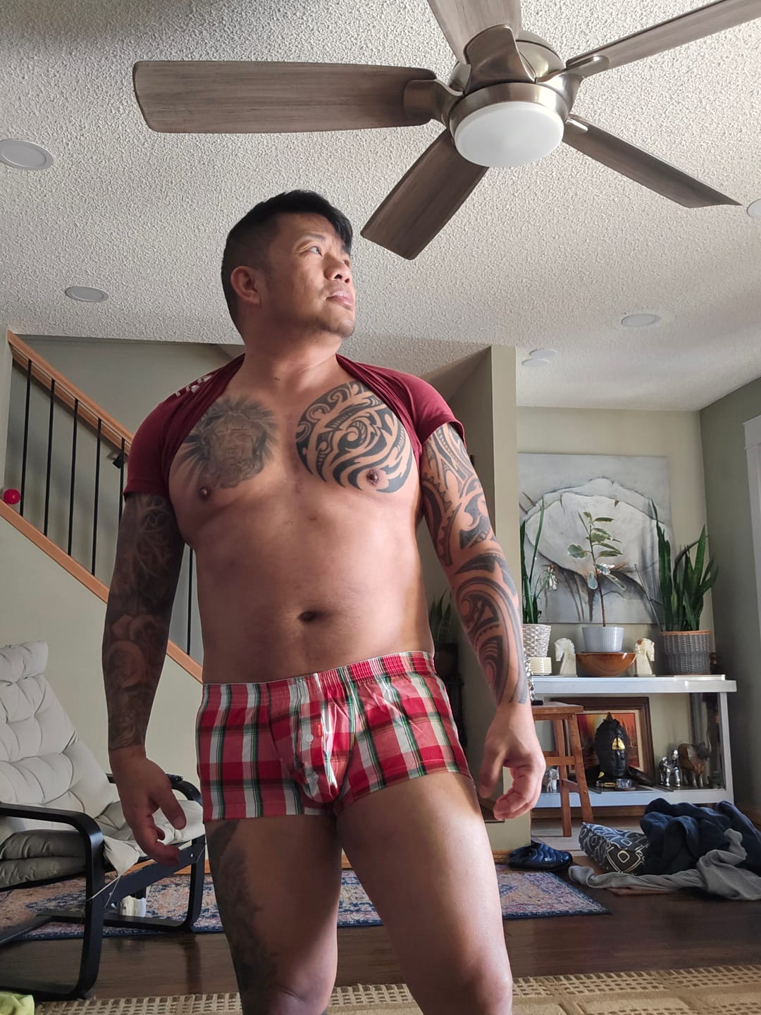 Customer photo review of 3 Pack Men’s Plaid Cotton Trunks with Button Fly