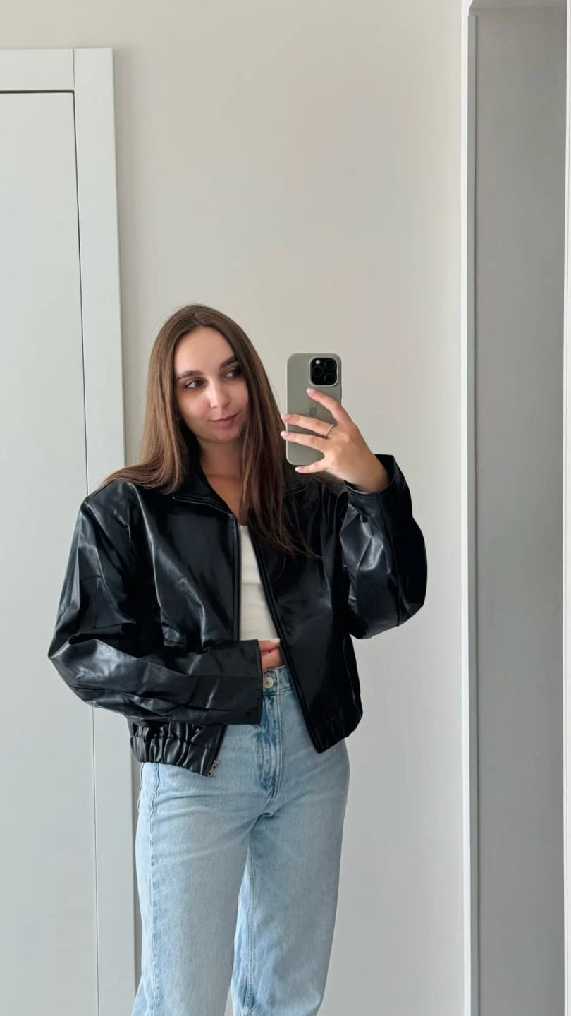 Customer photo review of Soria Zip Up Leather Jacket