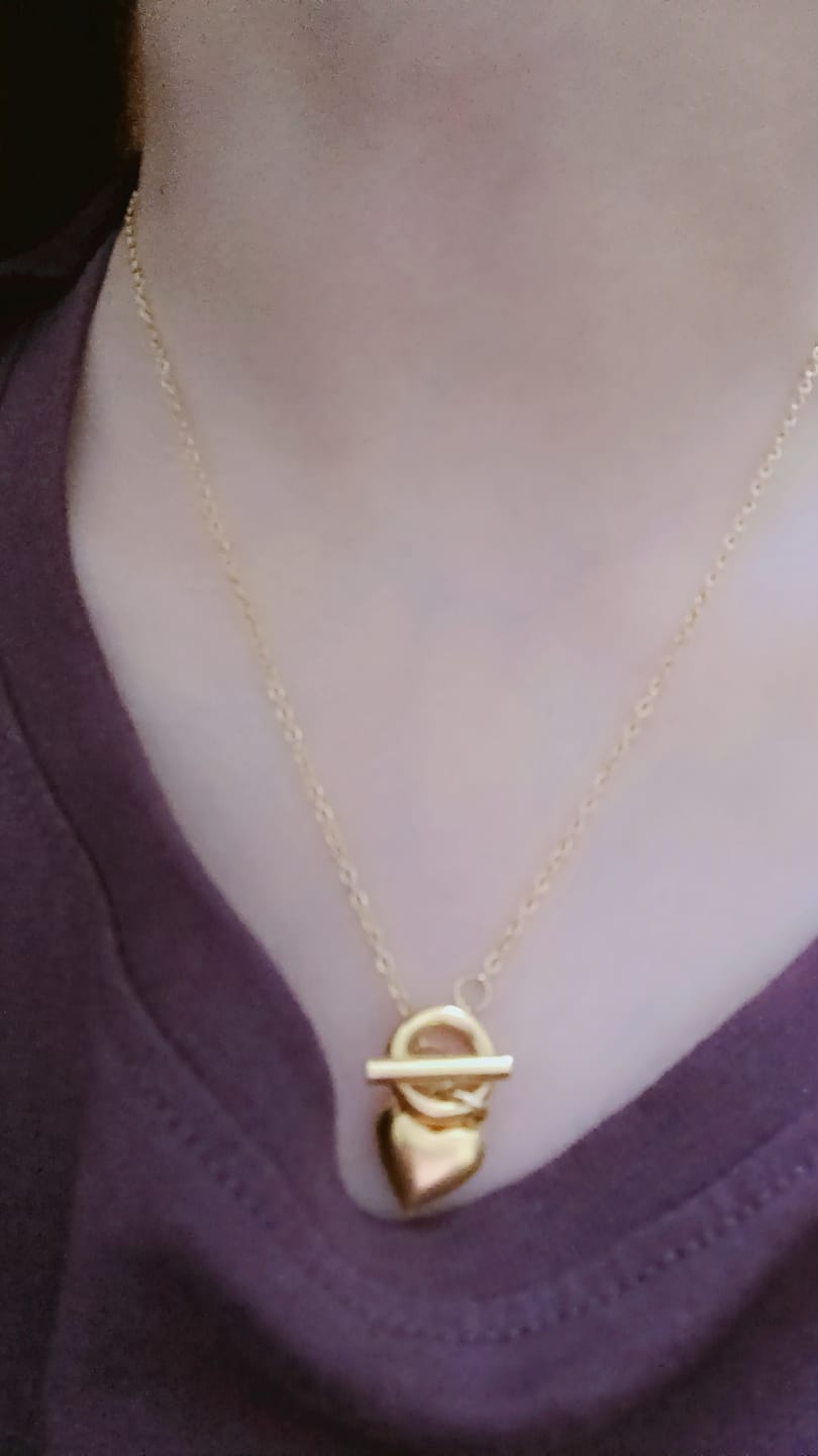 Customer photo review of Ridge Heart T-Bar Necklace