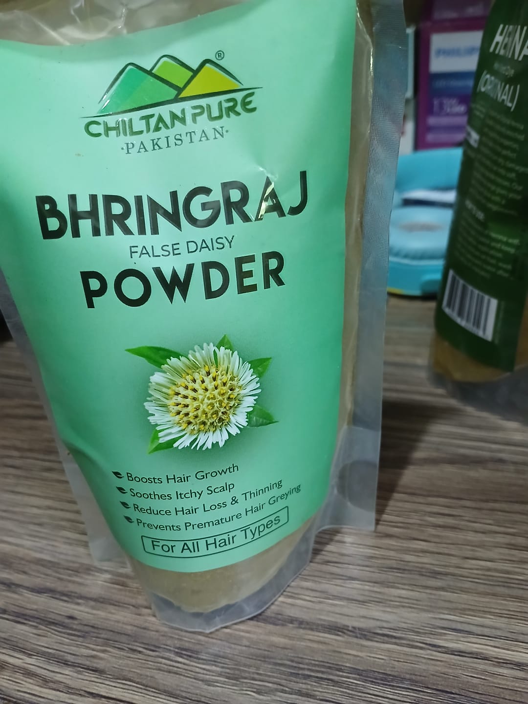 Customer photo review of Bhringraj 🍃 Powder [ دریائی بوٹی ] [ Daryai Booti ] [False Daisy] - Boosts Hair Growth, Treats Dandruff, Prevents Hair Loss & Soothes Itchy Scalp