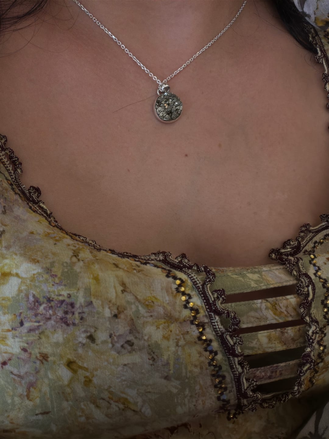 Customer photo review of Pyrite round silver necklace