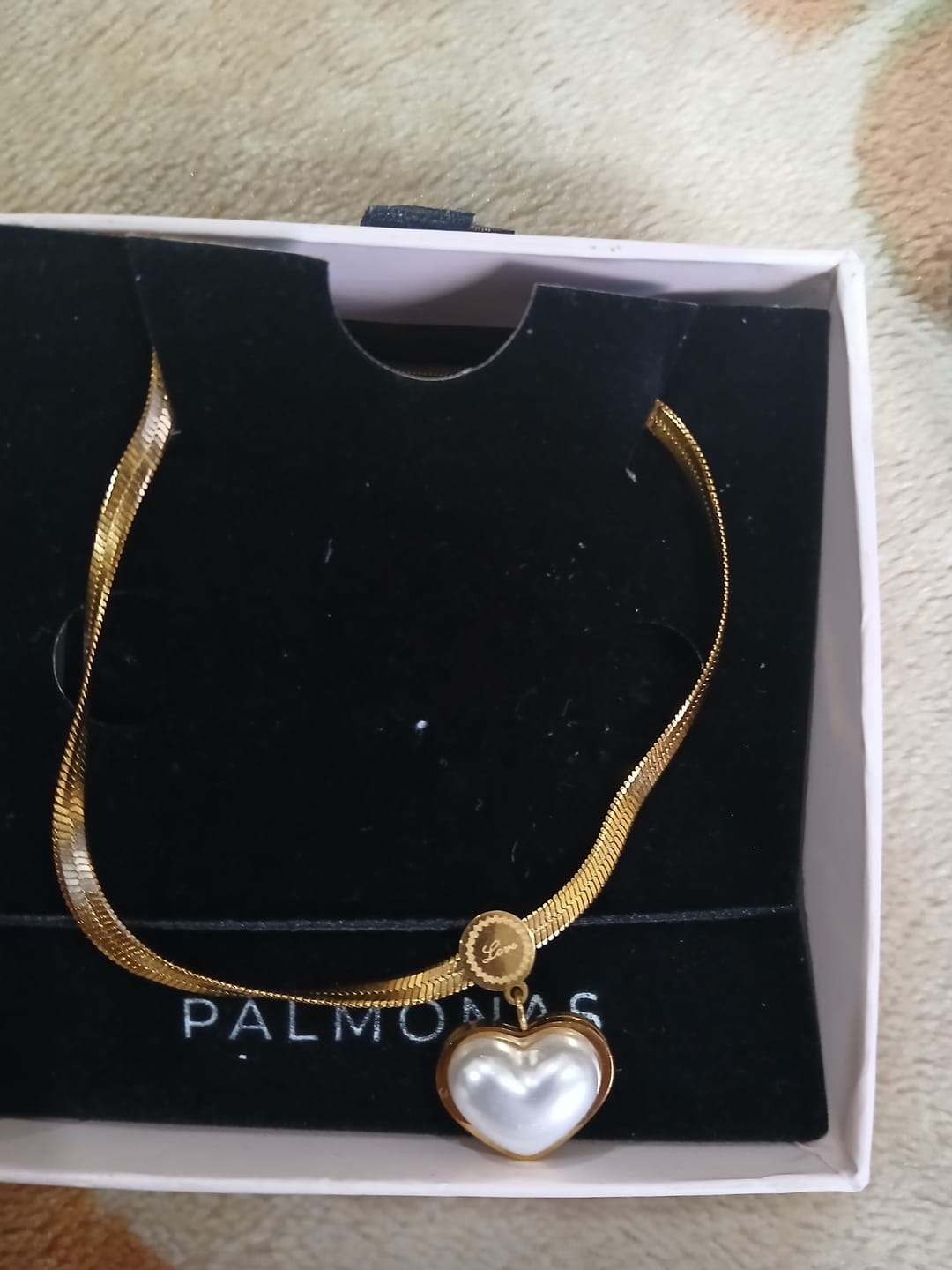 Customer photo review of Golden Framed Pearl Heart Necklace