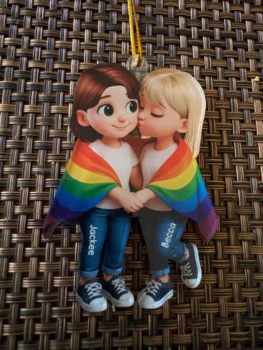Customer photo review of Pride Month LGBT Couple Love Is Love Personalized Acrylic Christmas Ornament