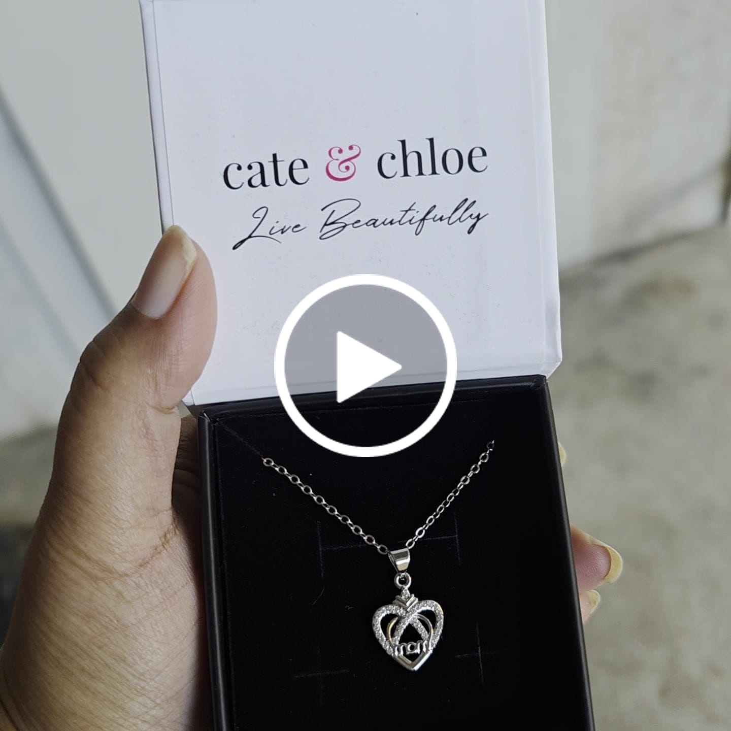 Customer video review of Jenna 18k White Gold Plated Mom Heart Necklace with Simulated Diamond Crystals
