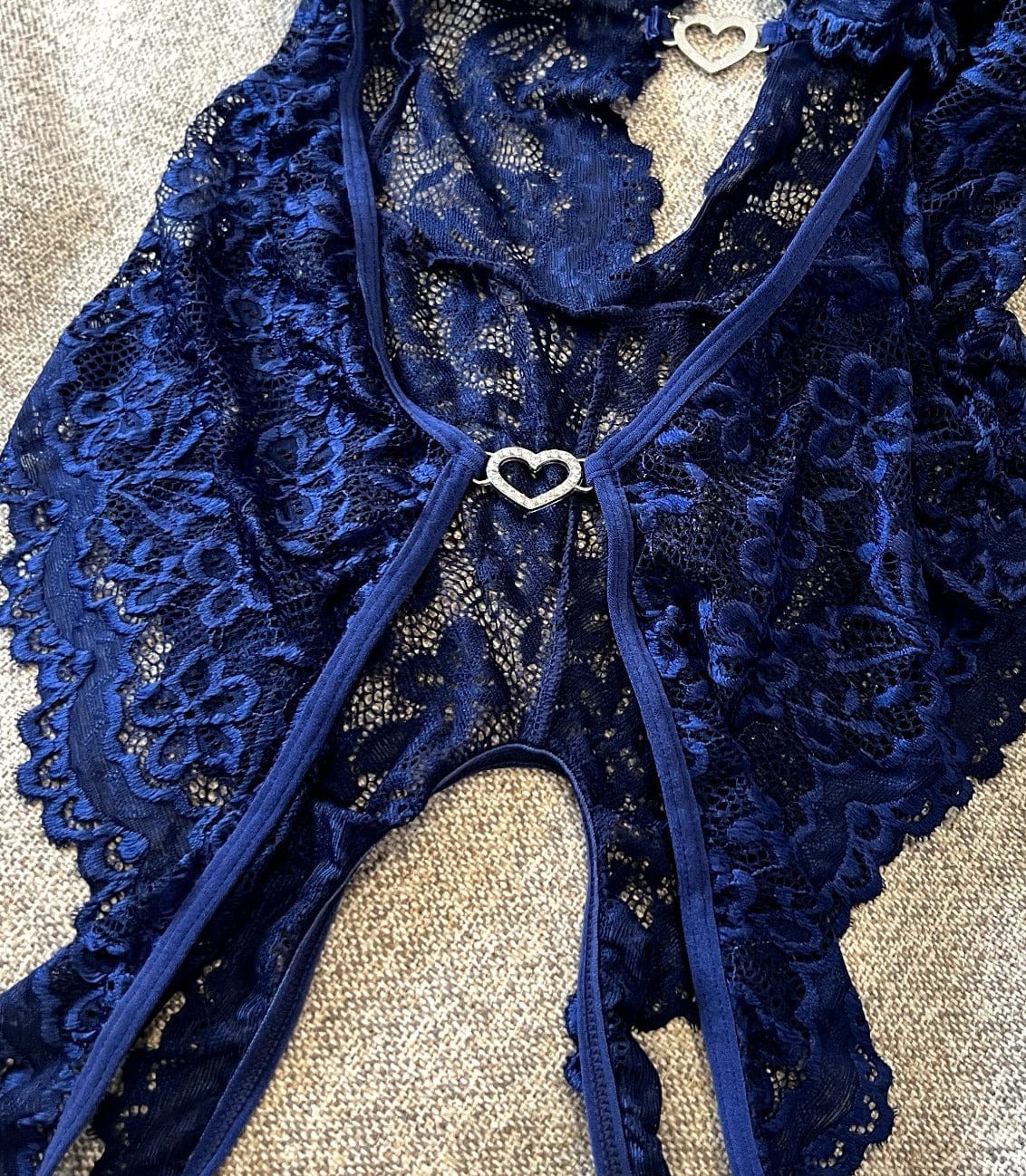 Customer photo review of Midnight Allure Lace Halter Crotchless Bodysuit