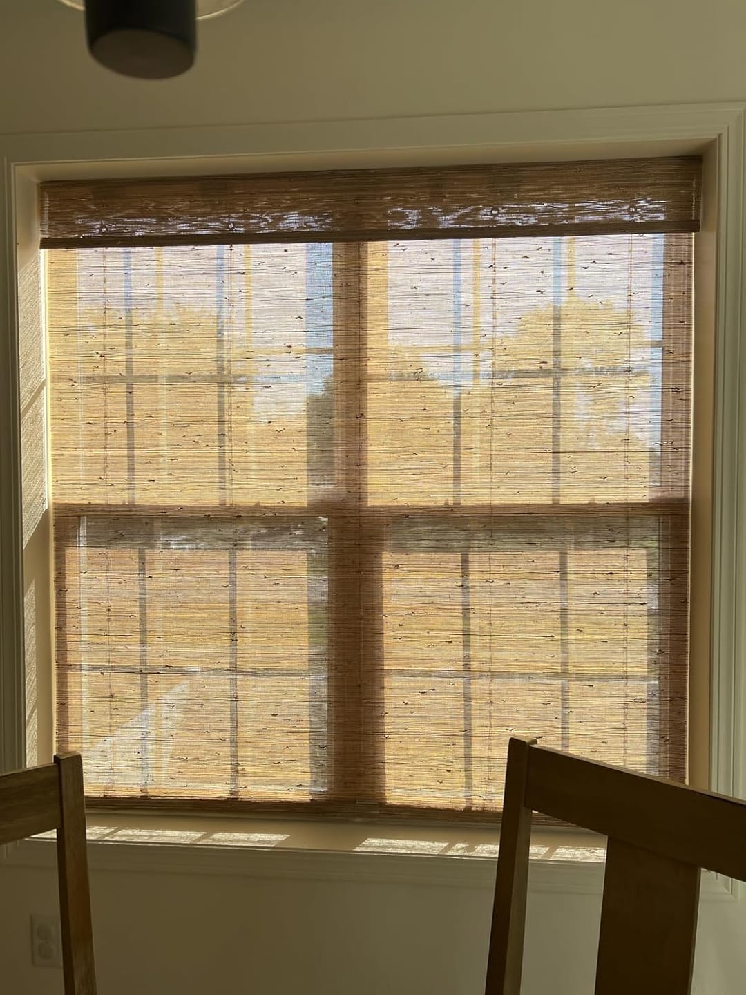 Customer photo review of Bringnox Motorized Woven Wood Shades 50%/70%/100% Blackout Bareloom