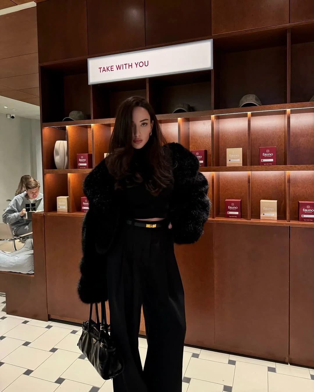 Customer photo review of Maris Cropped Faux Fur Coat