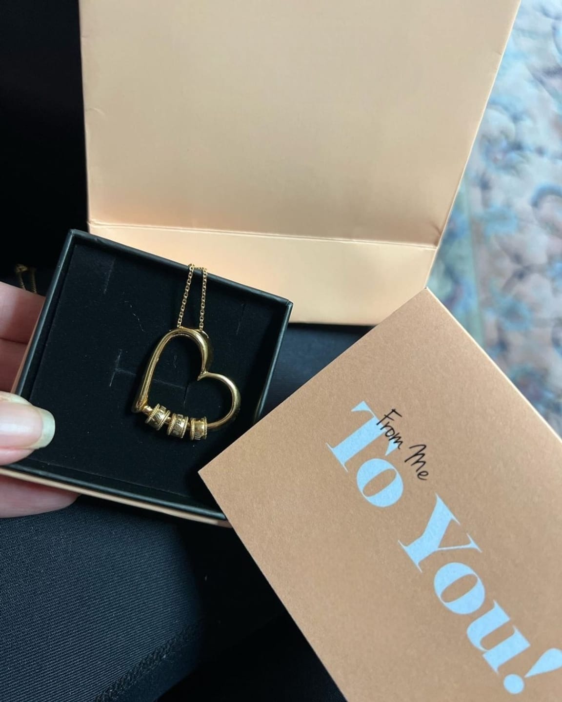 Customer photo review of Personalized Heart Necklace with Engraved Name Beads