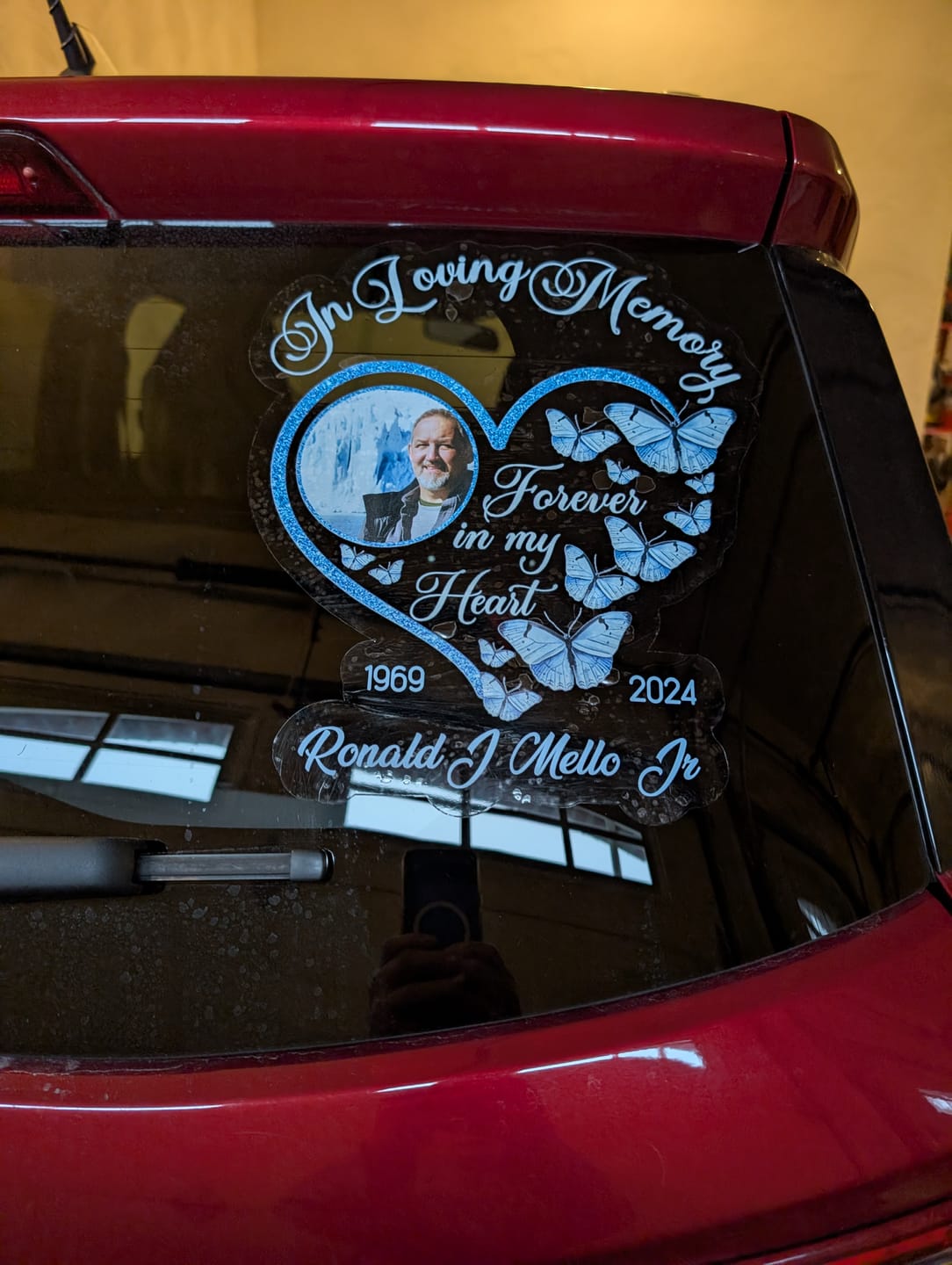 Customer photo review of In Loving Memory Sparkling Heart Memorial Butterflies Personalized Decal