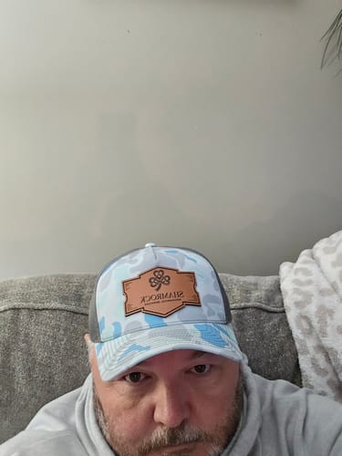 Customer photo review of Custom Leather Patch Hats Richardson CAMO Laser Engraved