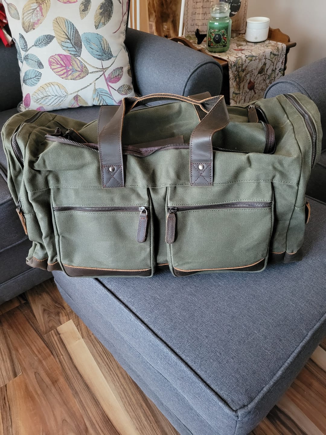 Customer photo review of The Weekender - Waxed Canvas Leather Duffel