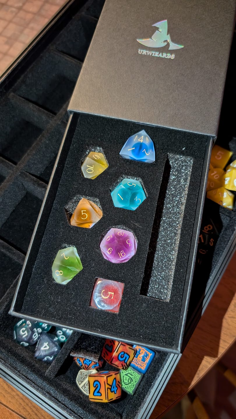 Customer photo review of URWizards D&D Resin Frosted Rainbow Gummy Dice Set Multi-faceted Style