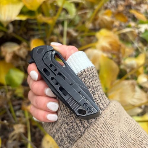 ARMORED M Damascus Blck Titanium | EDC Liner Lock Pocket Knife
