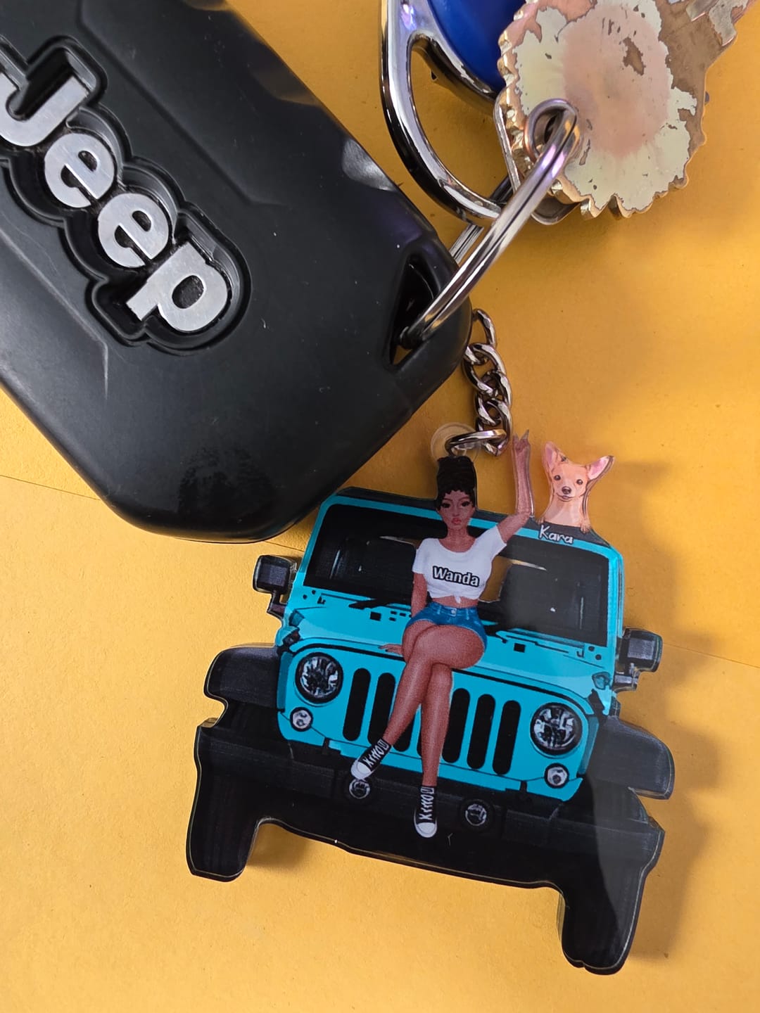 Customer photo review of Personalized A Girl With Off-Road Car And Dog Keychain Gift For Journey Girls