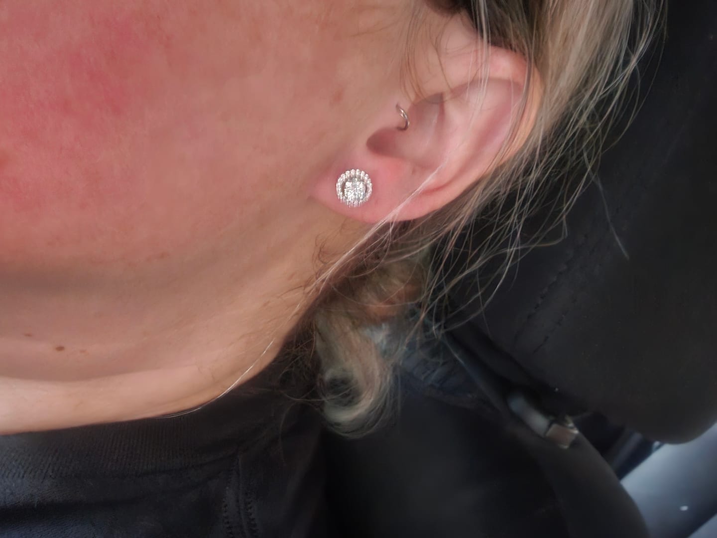 Customer photo review of Moissanite by Cate & Chloe Kailani 18k Gold Plated 925 Sterling Silver Stud Earrings 1.18tcw