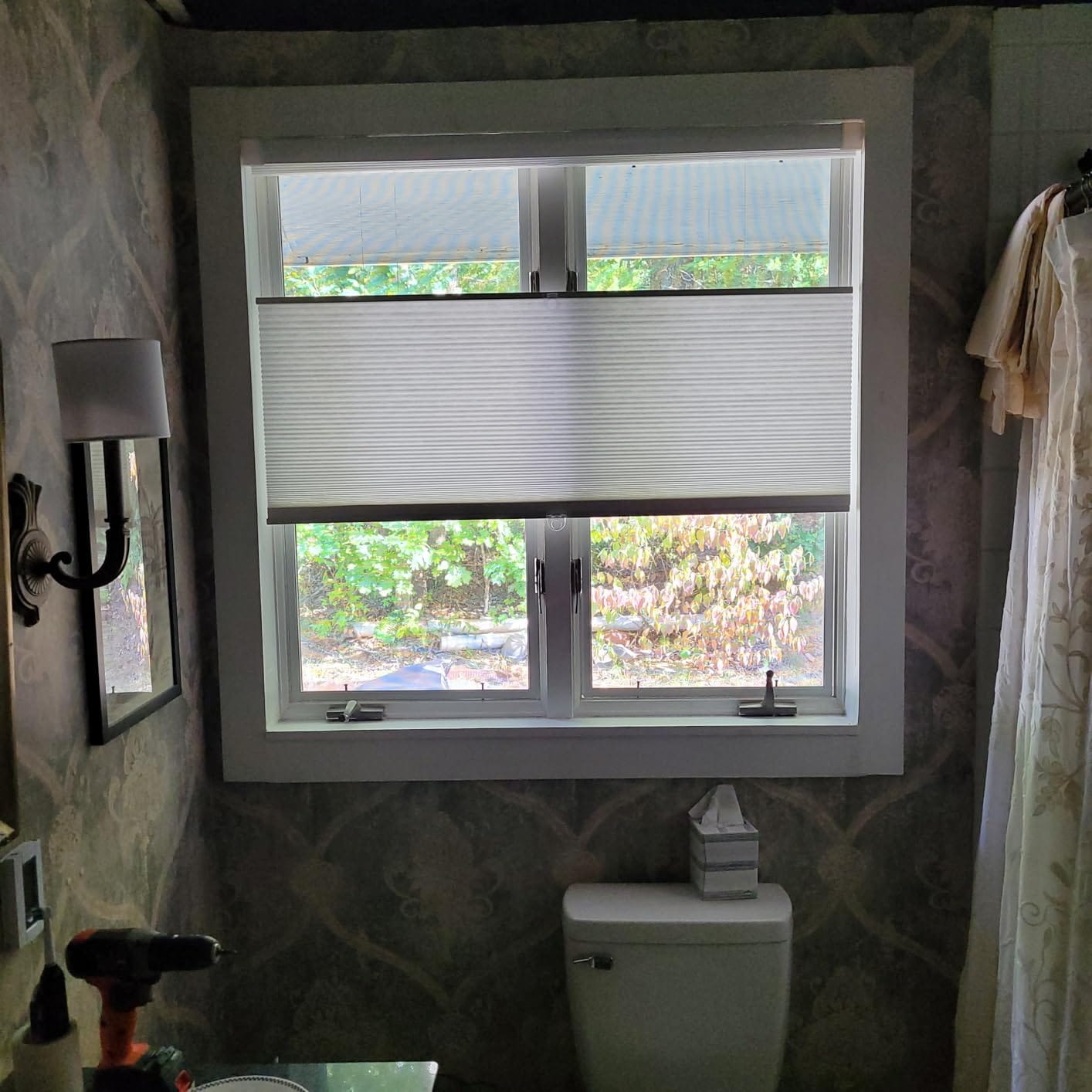 Customer photo review of Bringnox Motorized Light Filtering Top Down Bottom Up Cellular Shades