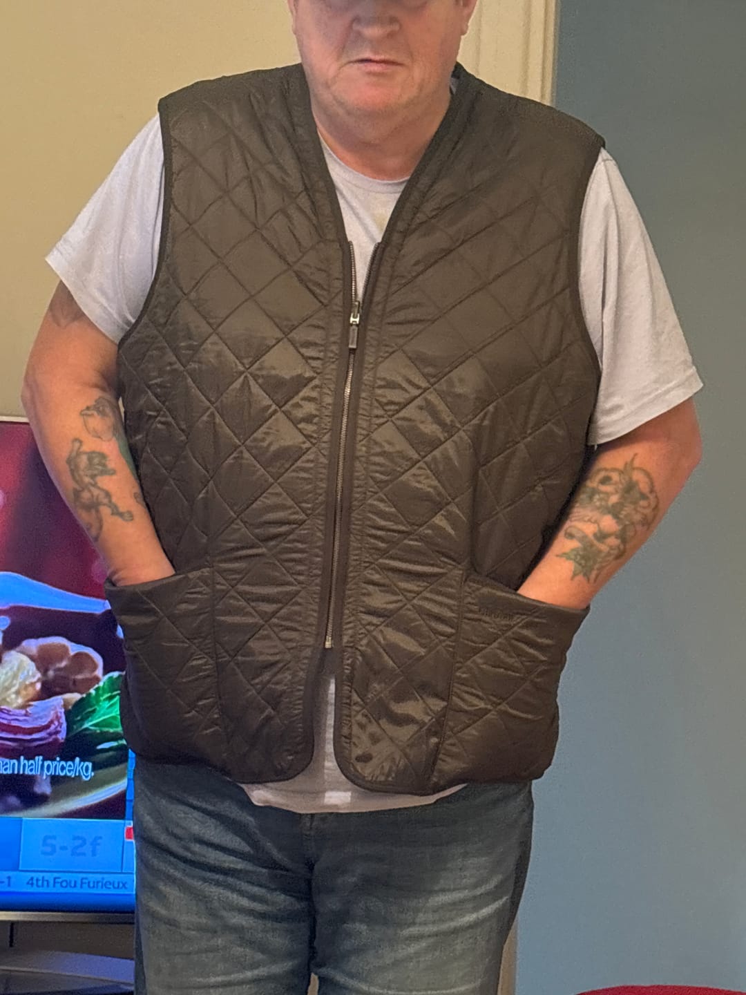 Customer photo review of Barbour Mens Polarquilt Waistcoat Zip-in Liner - Olive