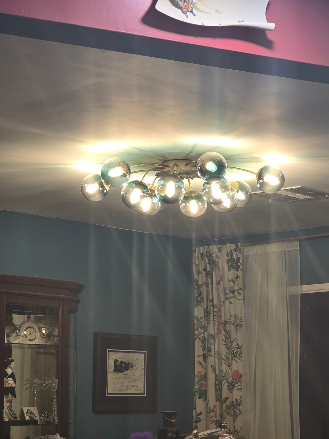 Customer photo review of Glam Bloom 12-Light Blue Glass Bubble Semi Flush Chandelier