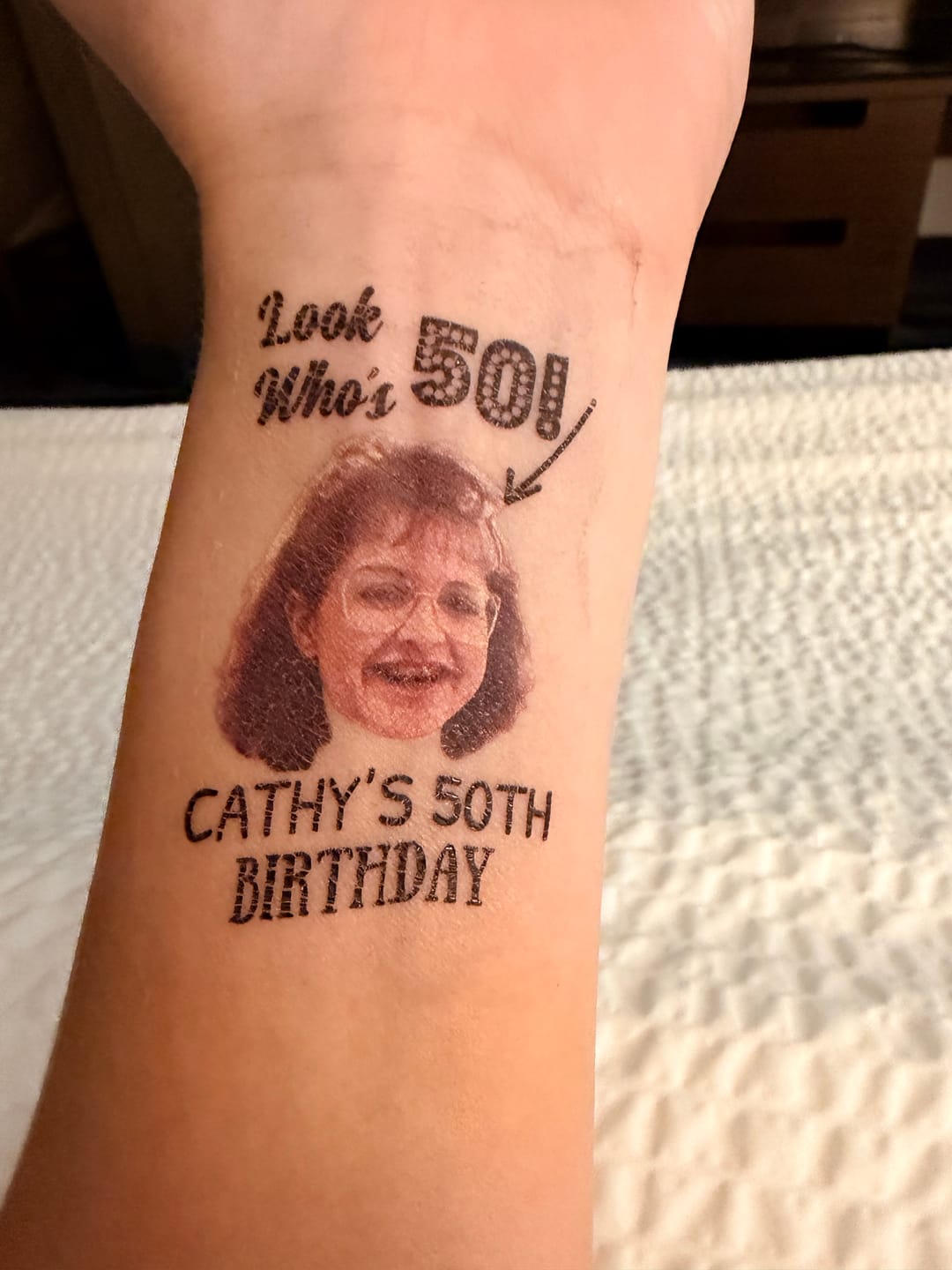 Customer photo review of Look Who's Birthday! Custom Tattoo