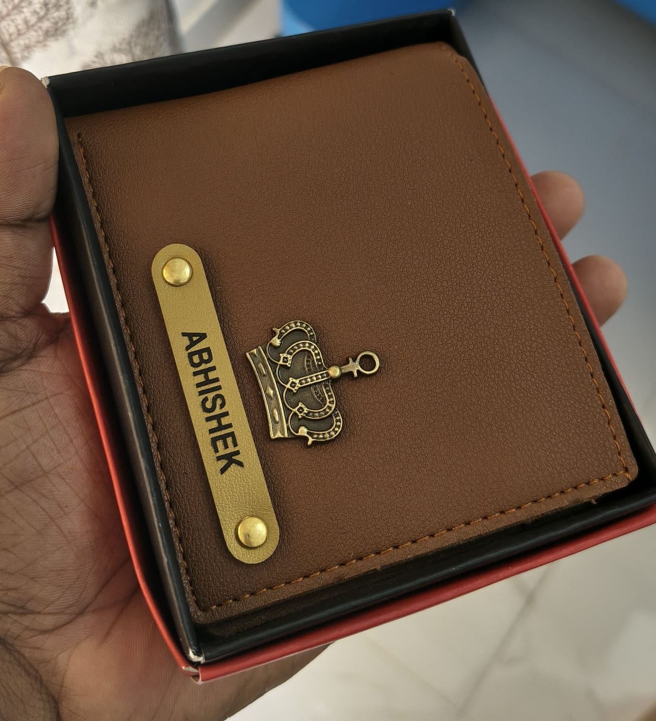 Customer photo review of Personalized Men's Wallet With Name & Charm