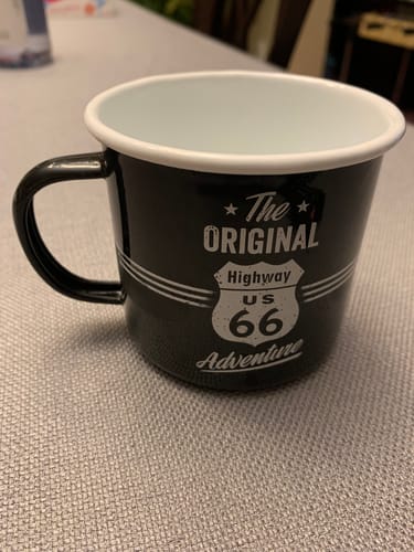 Customer photo review of 11oz Enamel Coffee Mugs Teacup Nostalgic-Art Enamel Mug Route 66 Adventure Gifts