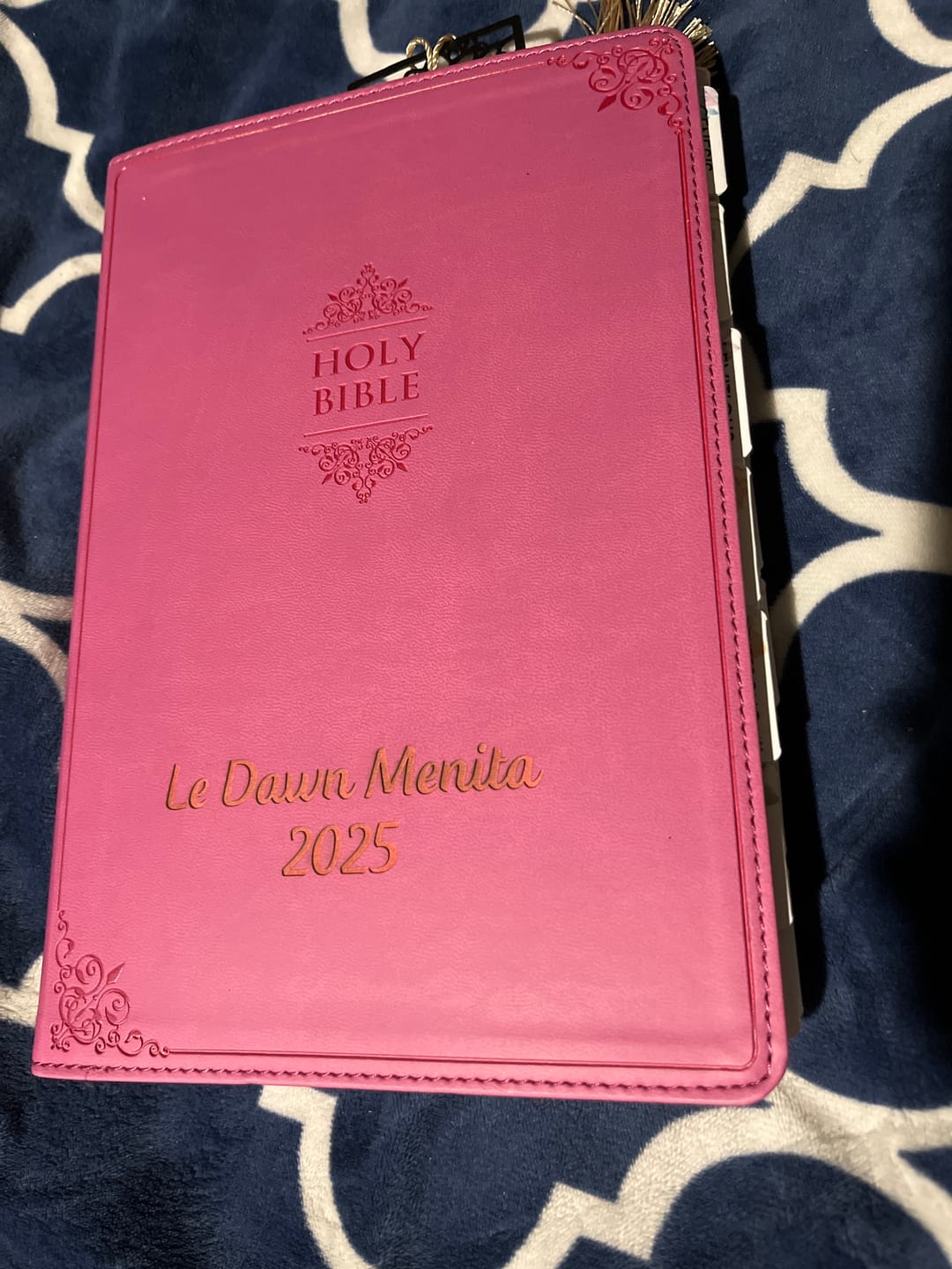 Customer photo review of Personalized NIV Bible Large Print - Pink Thinline - Engraved Verse