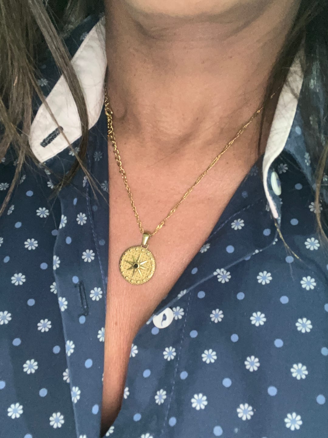 Customer photo review of Colar Estrela Rosa dos Ventos Banhado em Ouro 18k
