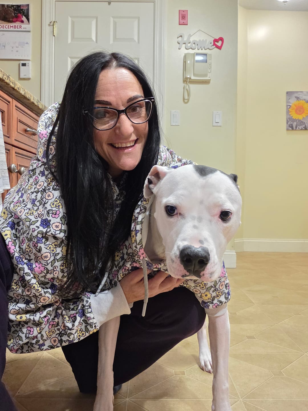 Customer photo review of Vintage Flower Dog Hoodie - Light Grey