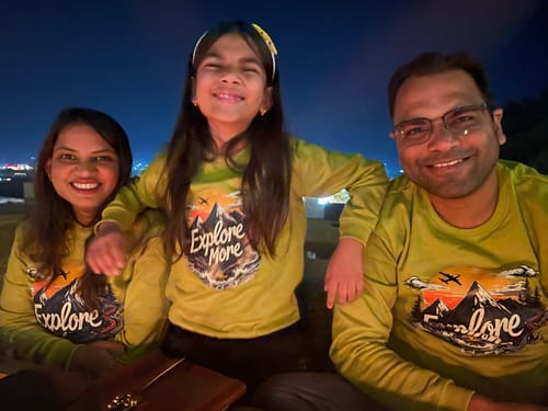 Customer photo review of Multi-Gen, One Mood – Neon Green Family Twinning Sweatshirts