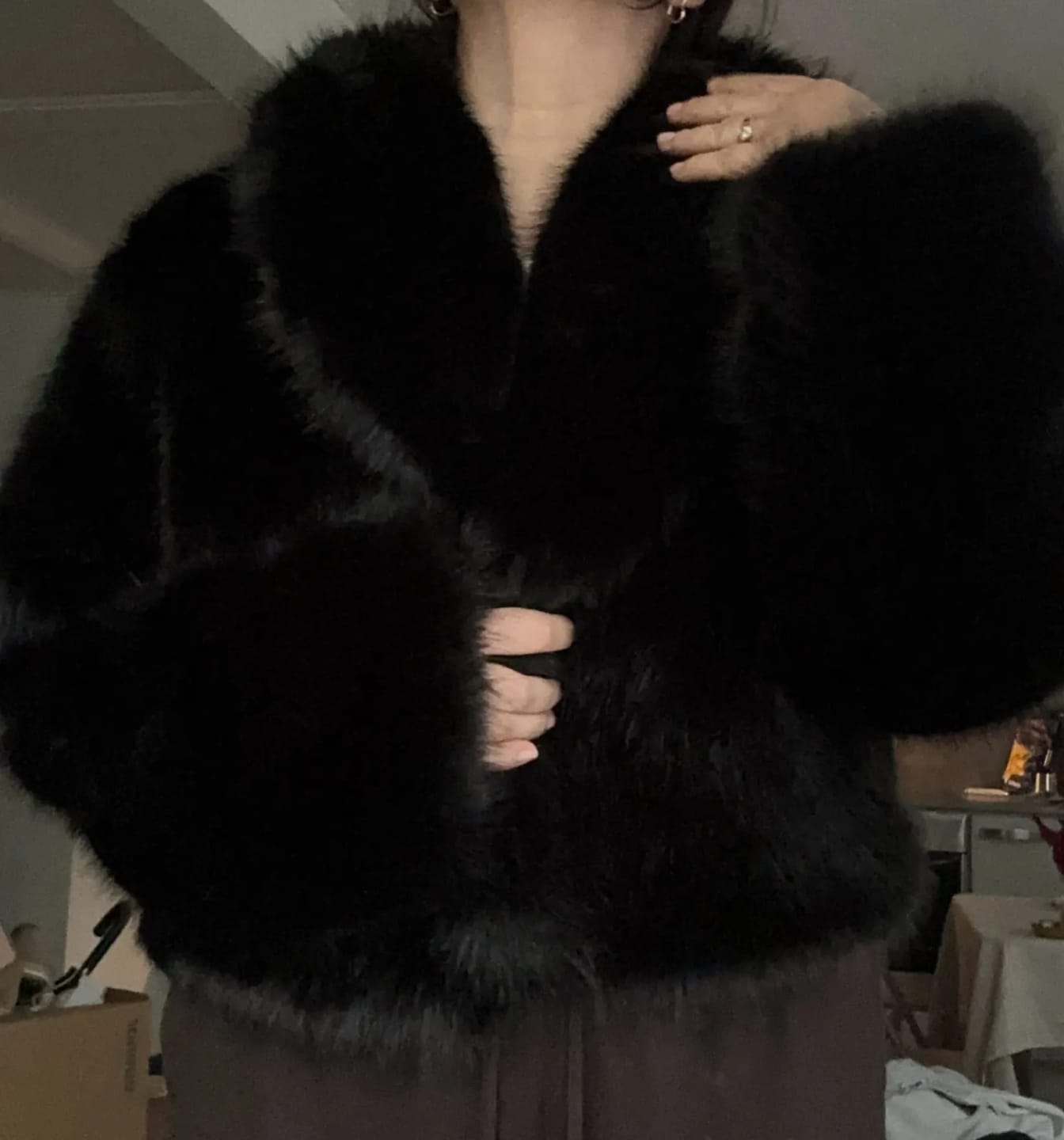 Customer photo review of Maris Cropped Faux Fur Coat