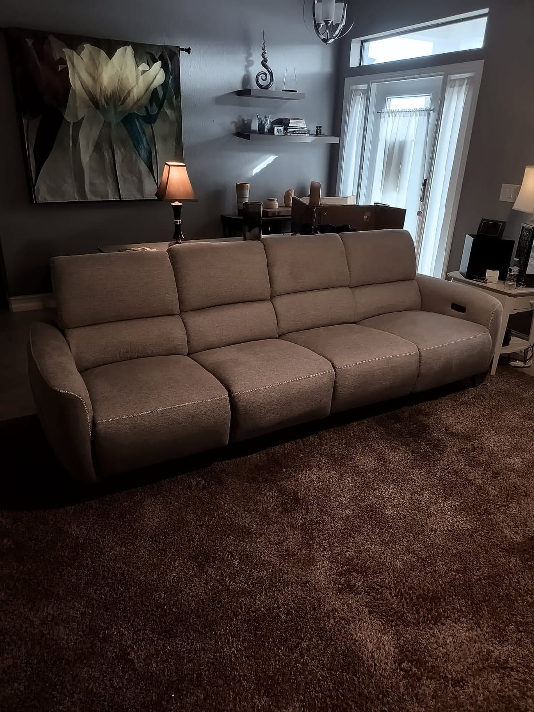 Customer photo review of AeroStretch 3 Seater Power Zero Wall Hugger Reclining Sofa with Drop Down Table Tray