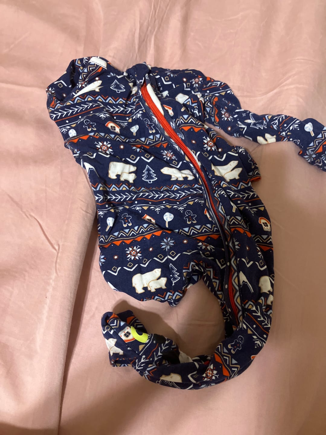Customer photo review of Polar Isle Blue Bamboo Convertible Footie