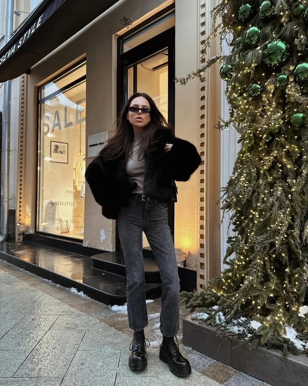 Customer photo review of Maris Cropped Faux Fur Coat