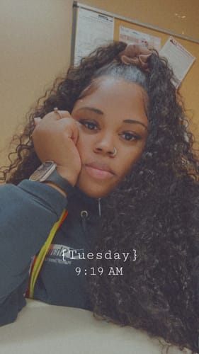 Customer photo review of CurlyMe Pre-bleached Wear Go Glueless Wig 7x5 Pre-cut HD Lace Burmese Curly Human Hair