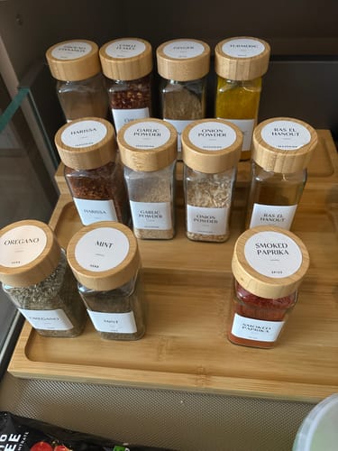 Customer photo review of Set of 12 120ML Glass Spice Jar with Bamboo Lid