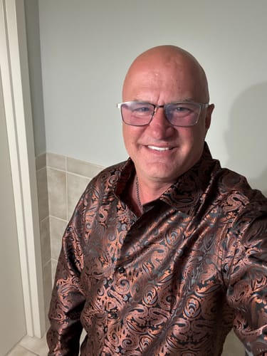 Customer photo review of Barry. Wang Men's Shirt Brown Blue Woven Paisley Silk Long Sleeve Shirt